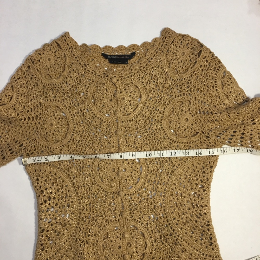 BCBG Brown golden crochet buttoned top cardigan - Picture 6 of 7